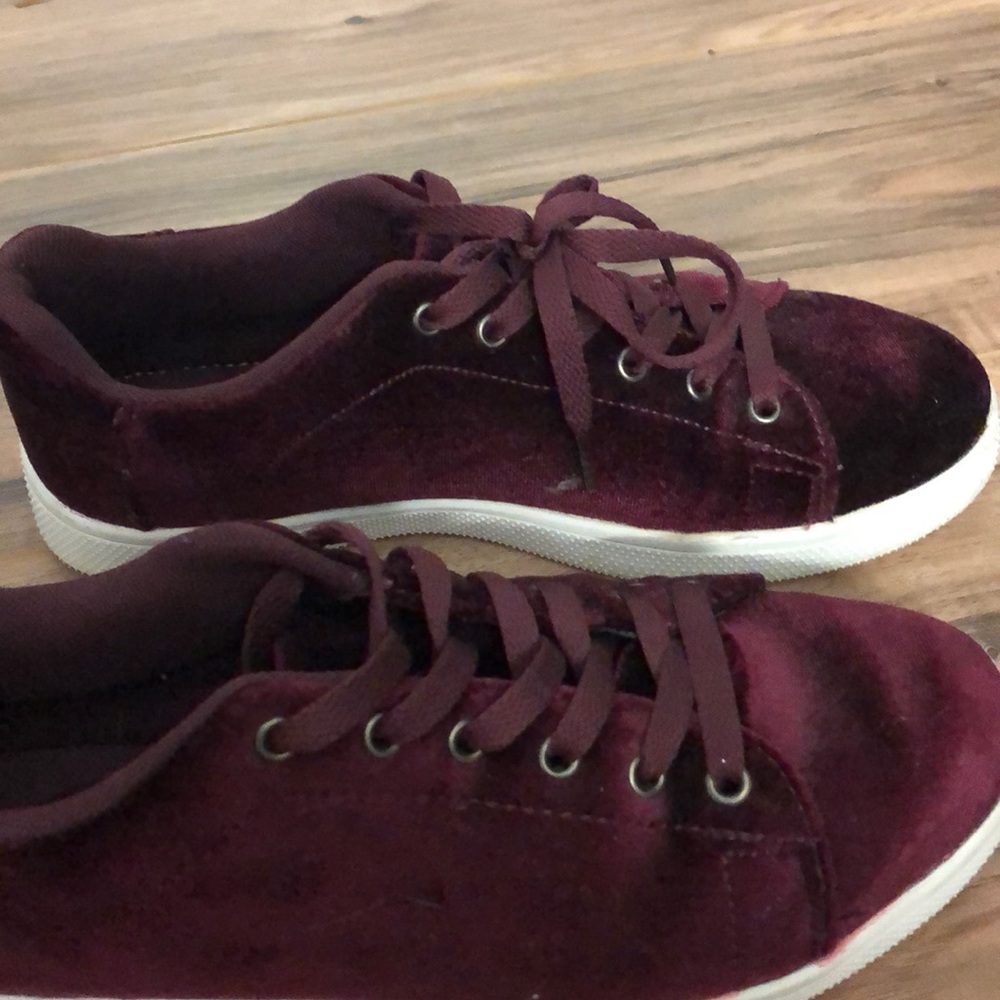 Red velvet women’s sneakers, size 8.5